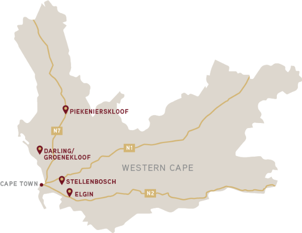 South African Western Cape Wine Map