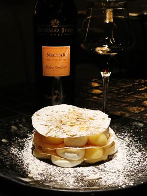 Restaurante Terracotta. postre con Néctar González Byass